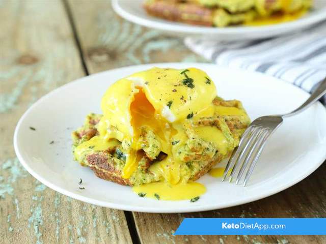 Eggs Benedict on broccoli waffles