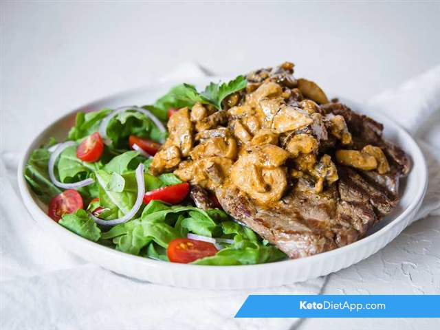 Ribeye steak with mushroom sauce