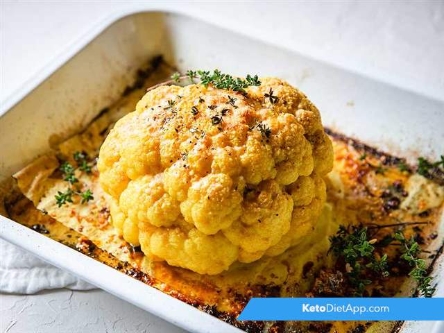 Golden roasted whole cauliflower